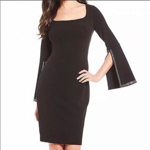 Calvin Klein Slit Embellished Cuff Sheath Dress